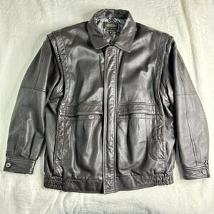 Virany Genuine Leather Biker Jacket Zip Closure Collage Lining - Brown
